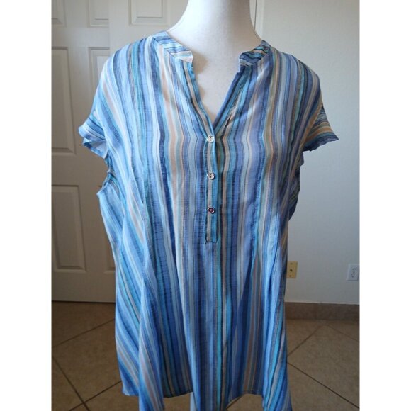 Cocomo Womens Blouse XL Blue Striped Flutter Sleeve Office Career Casual - Picture 1 of 15